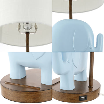 Ellie Bohemian Designer Iron/Resin Elephant LED Kids Table Lamp with Phone Stand and USB Charging Port - JONATHAN Y